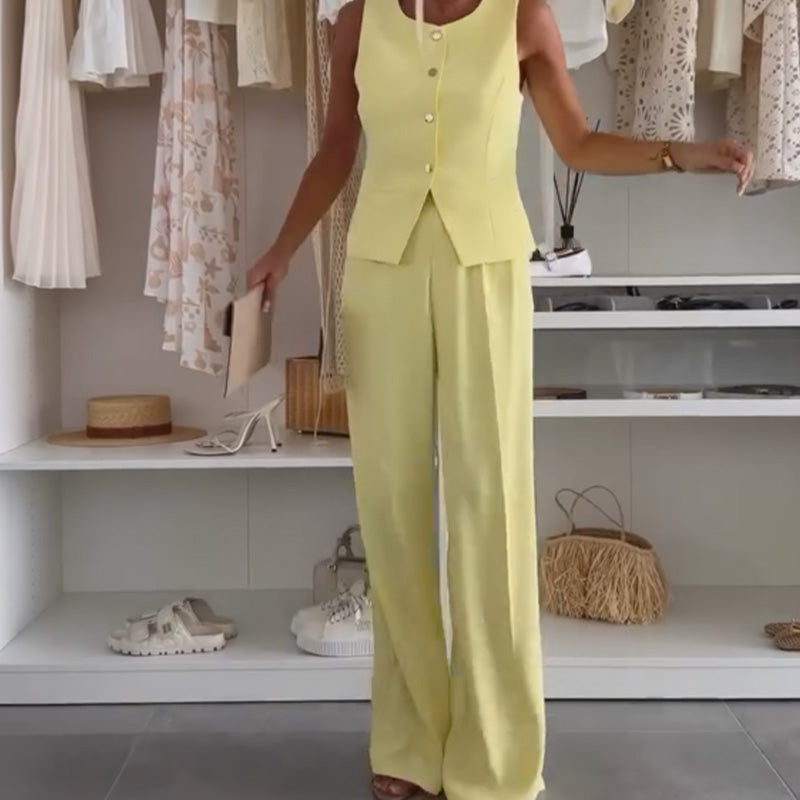 🌸Sommarfynd 49% RABATT🌸Set med ärmlös topp och långbyxor för dam