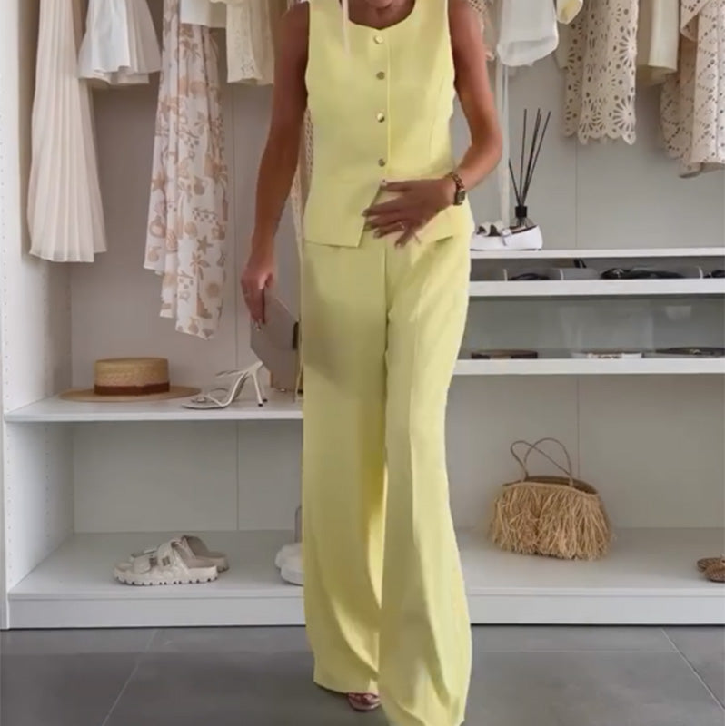 🌸Sommarfynd 49% RABATT🌸Set med ärmlös topp och långbyxor för dam