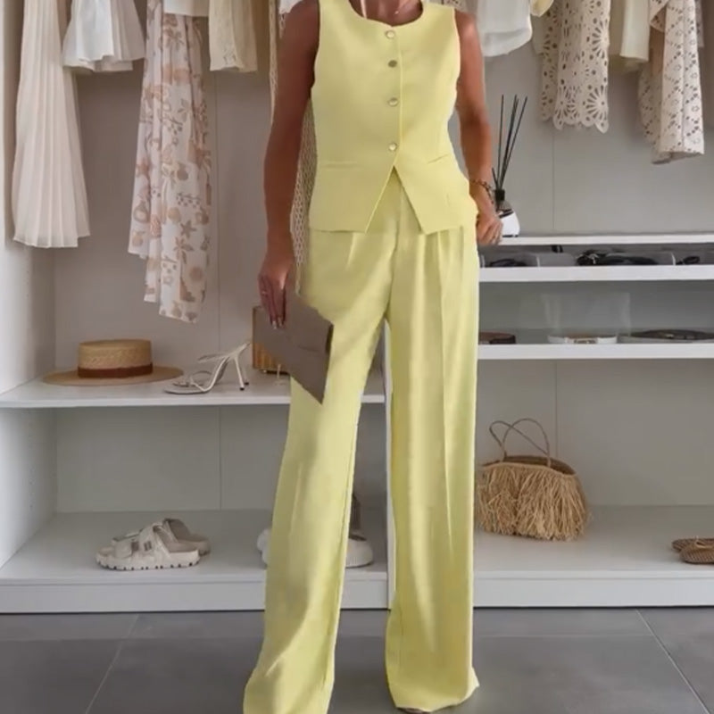 🌸Sommarfynd 49% RABATT🌸Set med ärmlös topp och långbyxor för dam