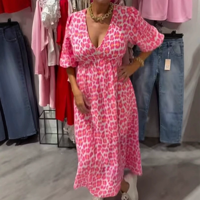 👗✨V-ringad klänning med tryck för kvinnor
