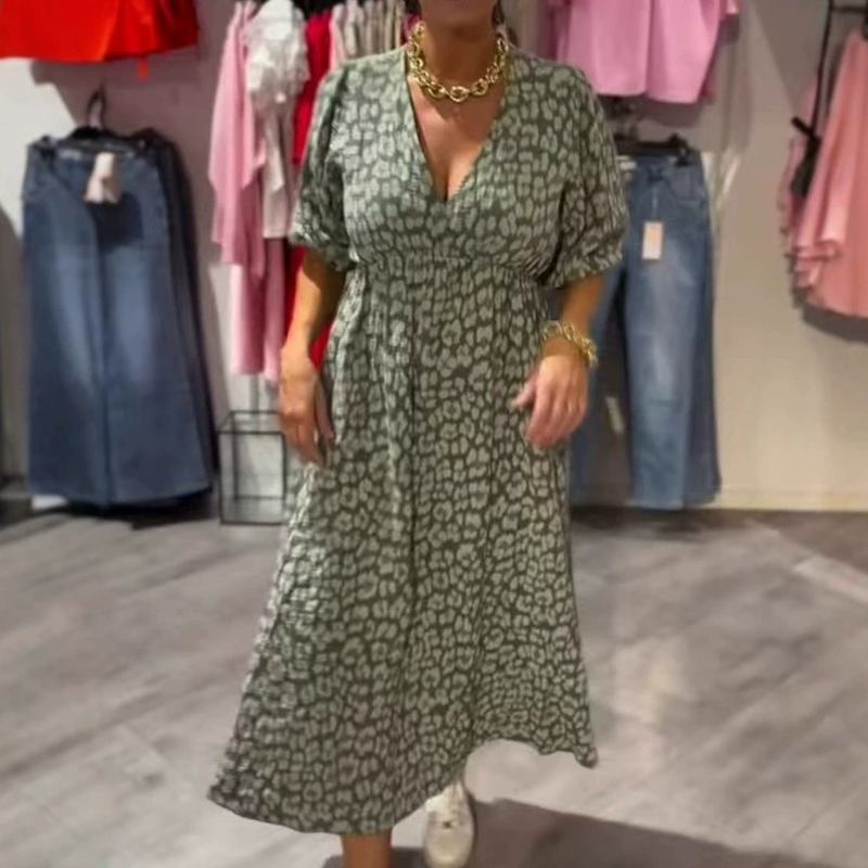 👗✨V-ringad klänning med tryck för kvinnor