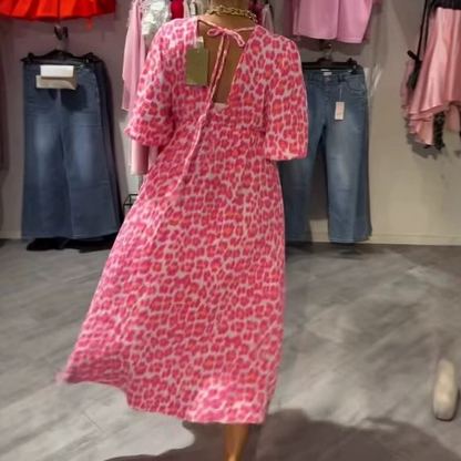 👗✨V-ringad klänning med tryck för kvinnor