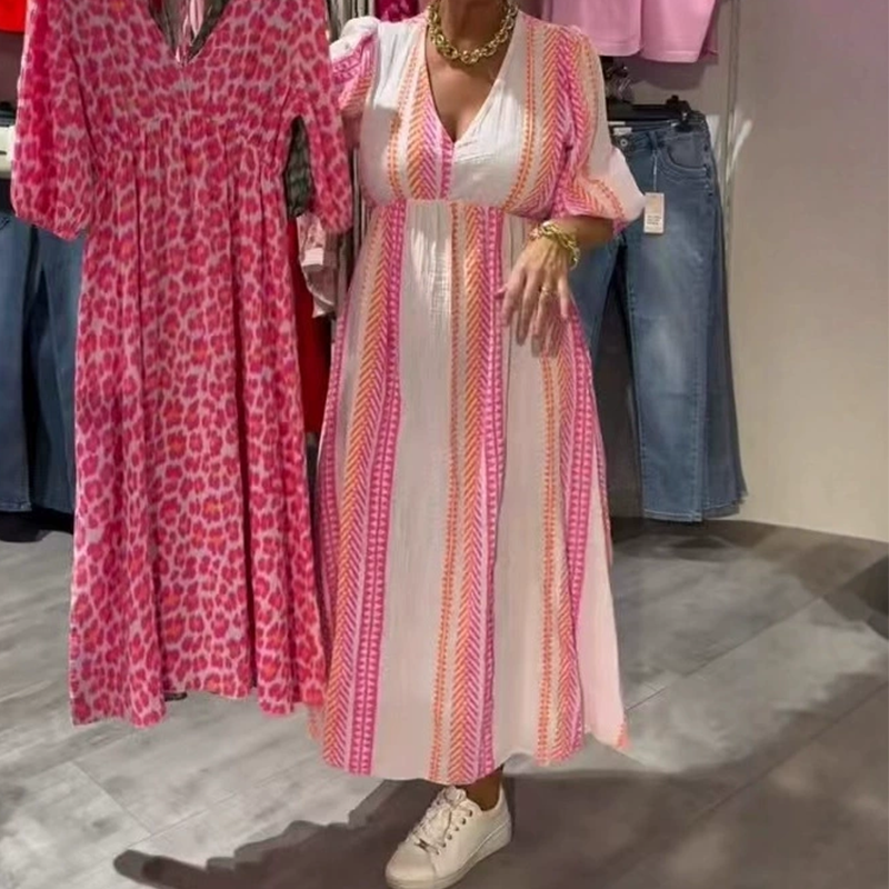 👗✨V-ringad klänning med tryck för kvinnor