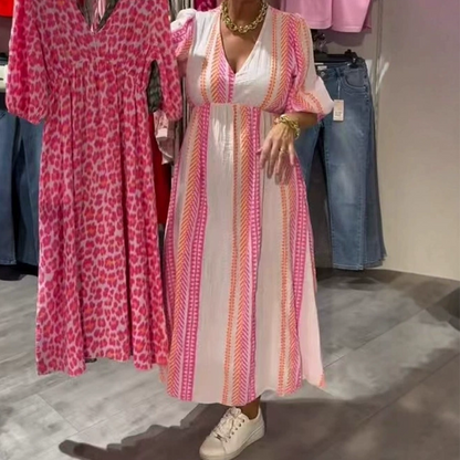 👗✨V-ringad klänning med tryck för kvinnor