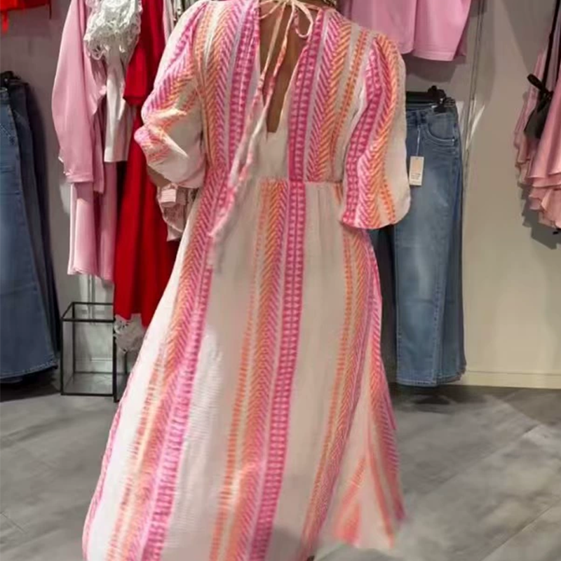 👗✨V-ringad klänning med tryck för kvinnor