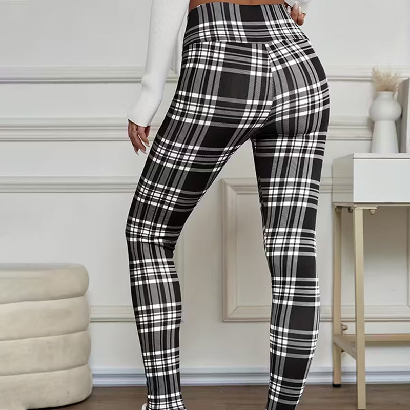 Fleecefodrade rutiga leggings för damer – mjuka, stretchiga och snygga vinterplagg 🧣