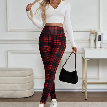 Fleecefodrade rutiga leggings för damer – mjuka, stretchiga och snygga vinterplagg 🧣