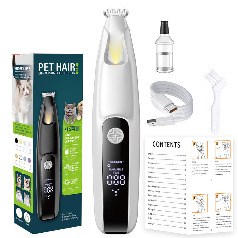 Precisionstassklippare för husdjur med LED-ljus