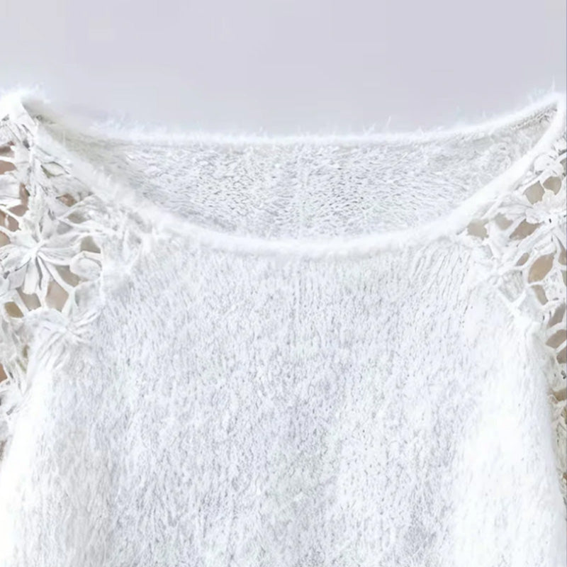 🧶Virkningskonst: Feminin kofta med spetsmuddar som utstrålar elegans och sofistikation🥂
