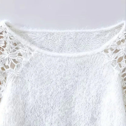 🧶Virkningskonst: Feminin kofta med spetsmuddar som utstrålar elegans och sofistikation🥂