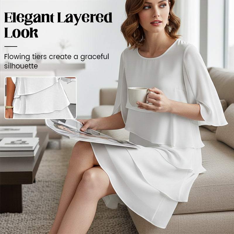 🎁Elegant damekjole med lagdelte flæseærmer – Ubesværet stil til enhver lejlighed