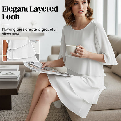 🎁Elegant damekjole med lagdelte flæseærmer – Ubesværet stil til enhver lejlighed
