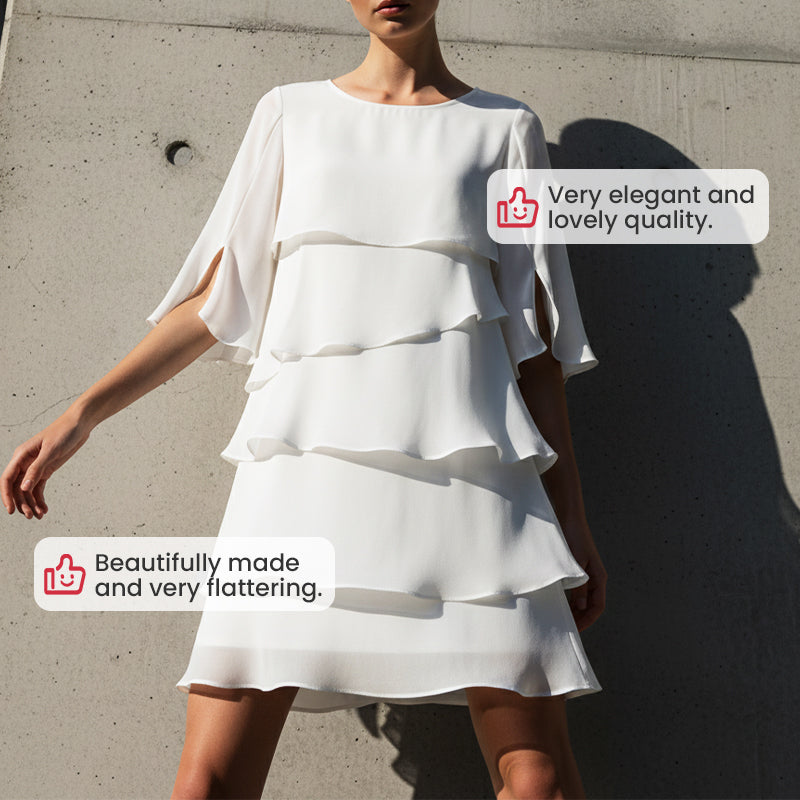 🎁Elegant damekjole med lagdelte flæseærmer – Ubesværet stil til enhver lejlighed