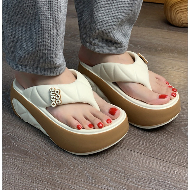 Dam sommarfärgblockerade mjuka platåflip-flops