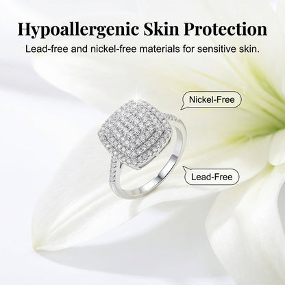 💖Sista dagen – 50 % rabatt!!✨Vacker fyrkantig ring med dubbla haloringar för kvinnor
