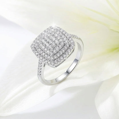 💖Sista dagen – 50 % rabatt!!✨Vacker fyrkantig ring med dubbla haloringar för kvinnor