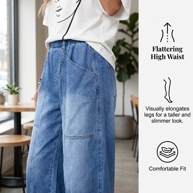 Kortare jeans med elastisk midja och lös passform för damer