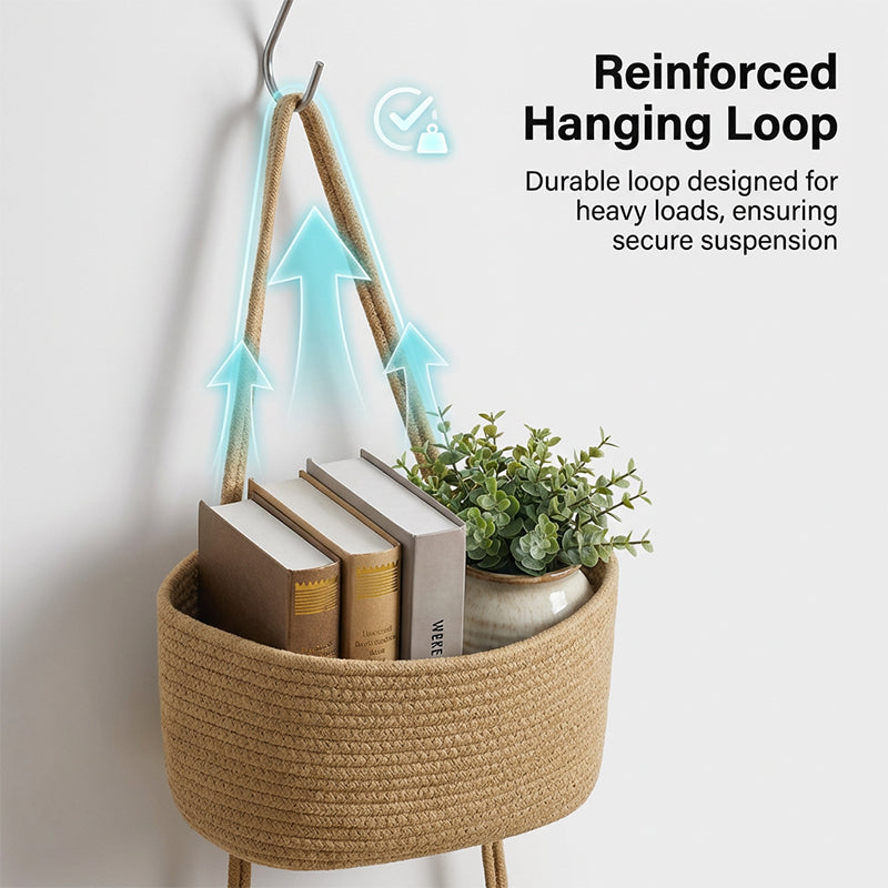 🧺🌿 3-lags væghængt opbevaring – Boho reb og pladsbesparende – Organiser med stil