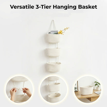 🧺🌿 3-lags væghængt opbevaring – Boho reb og pladsbesparende – Organiser med stil