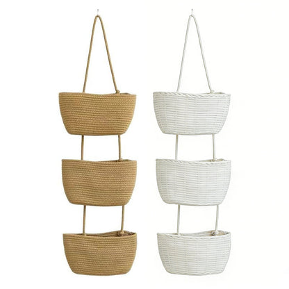 🧺🌿 3-lags væghængt opbevaring – Boho reb og pladsbesparende – Organiser med stil
