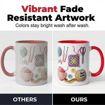 Kaffekopp i keramik med virk- och stickmotiv