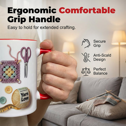 Kaffekopp i keramik med virk- och stickmotiv