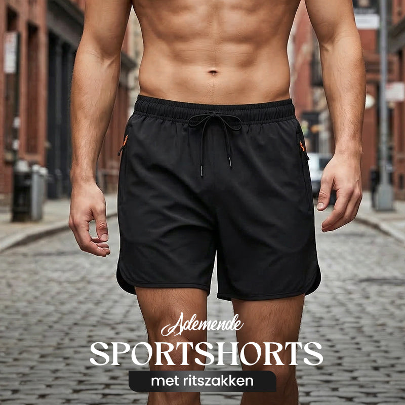 🩳 ✨ Åndbare sportshorts – hurtigtørrende, lommer med lynlås og elastisk talje til træning