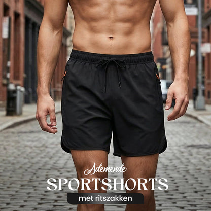 🩳 ✨ Åndbare sportshorts – hurtigtørrende, lommer med lynlås og elastisk talje til træning