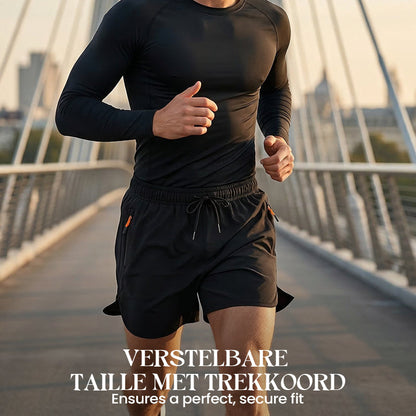 🩳 ✨ Åndbare sportshorts – hurtigtørrende, lommer med lynlås og elastisk talje til træning