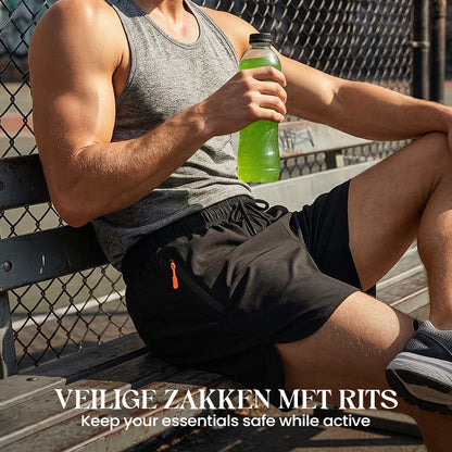 🩳 ✨ Åndbare sportshorts – hurtigtørrende, lommer med lynlås og elastisk talje til træning