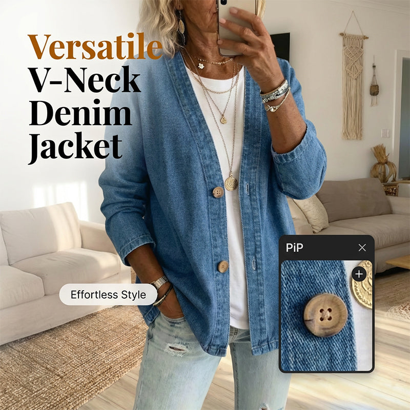 Klassisk denimjakke med knapper foran til kvinder