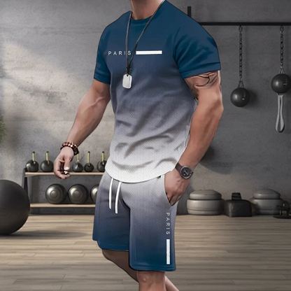 Herresæt med t-shirt og shorts i graduerede farver