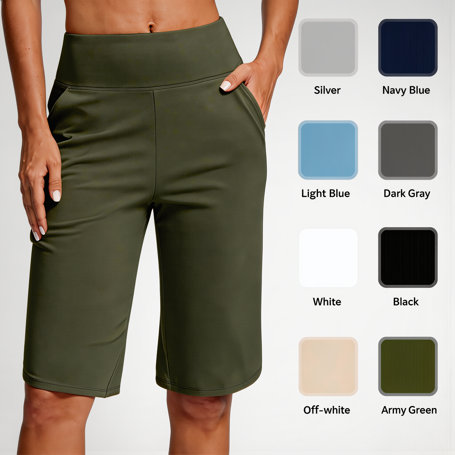 Højtaljede yogashorts med lommer til kvinde