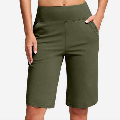 Højtaljede yogashorts med lommer til kvinde