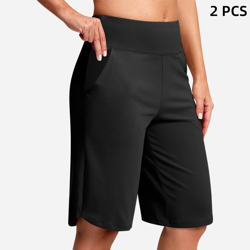 Højtaljede yogashorts med lommer til kvinde
