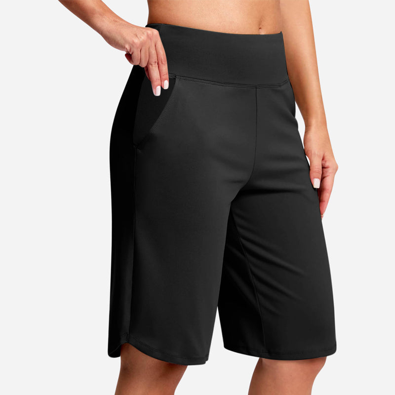 Højtaljede yogashorts med lommer til kvinde