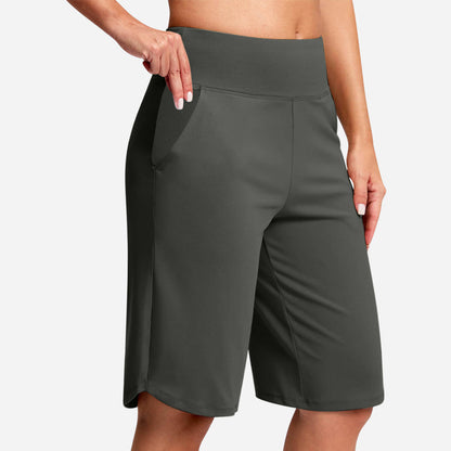 Højtaljede yogashorts med lommer til kvinde