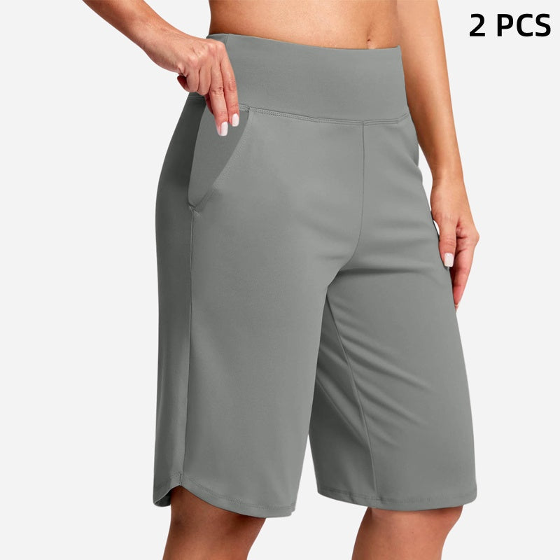 Højtaljede yogashorts med lommer til kvinde