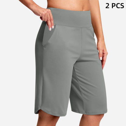Højtaljede yogashorts med lommer til kvinde