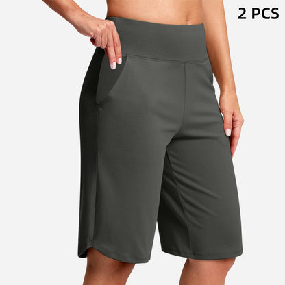 Højtaljede yogashorts med lommer til kvinde