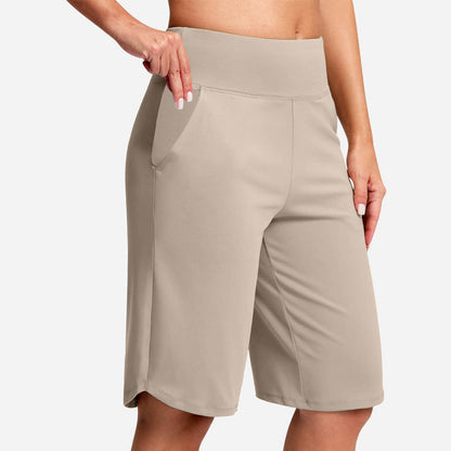 Højtaljede yogashorts med lommer til kvinde
