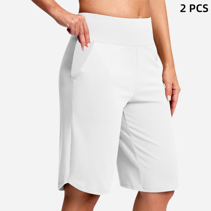 Højtaljede yogashorts med lommer til kvinde