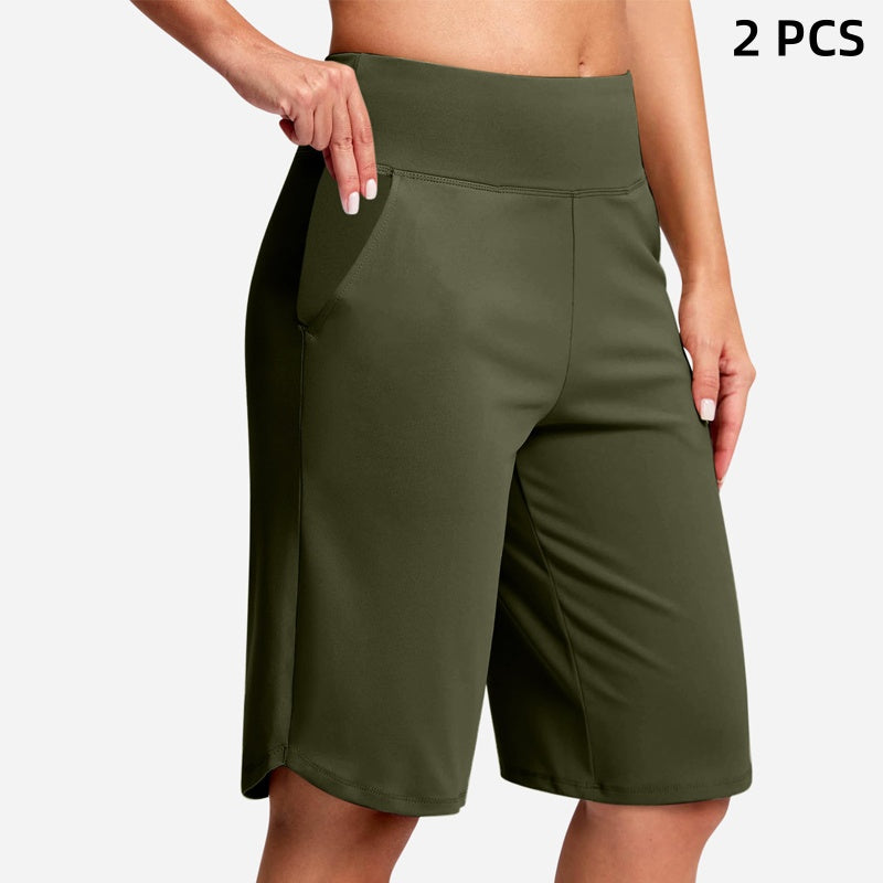 Højtaljede yogashorts med lommer til kvinde