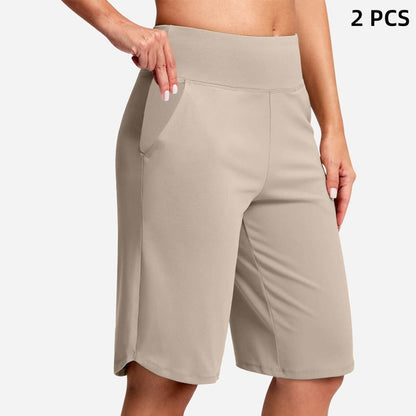 Højtaljede yogashorts med lommer til kvinde