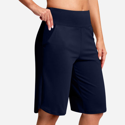 Højtaljede yogashorts med lommer til kvinde