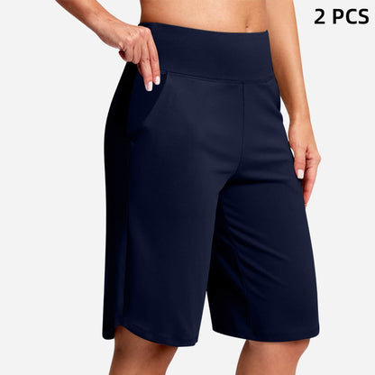 Højtaljede yogashorts med lommer til kvinde