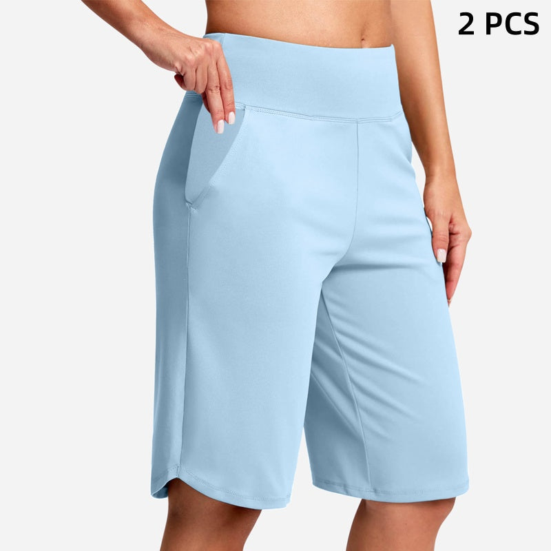 Højtaljede yogashorts med lommer til kvinde