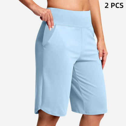 Højtaljede yogashorts med lommer til kvinde