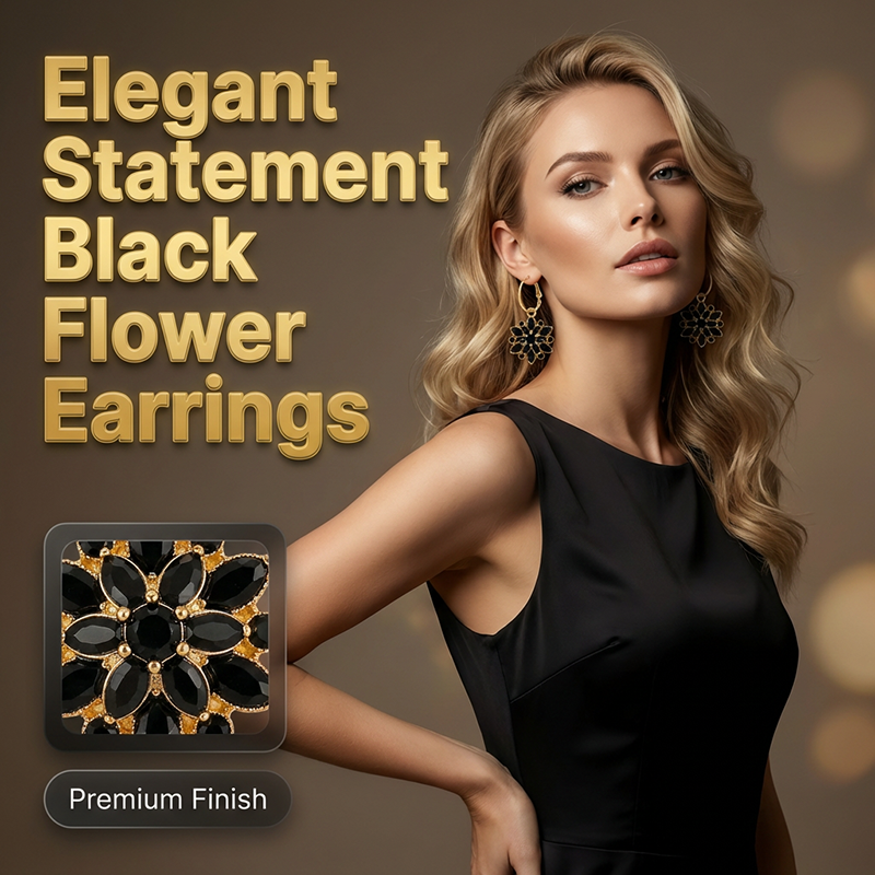 🌹 50% RABAT LIGE NU! 🖤 Sorte blomsterdråbeøreringe – elegant design, lette og perfekte til fest eller et sofistikeret hverdagslook ✨