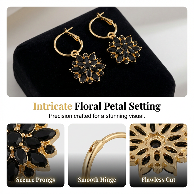 🌹 50% RABAT LIGE NU! 🖤 Sorte blomsterdråbeøreringe – elegant design, lette og perfekte til fest eller et sofistikeret hverdagslook ✨